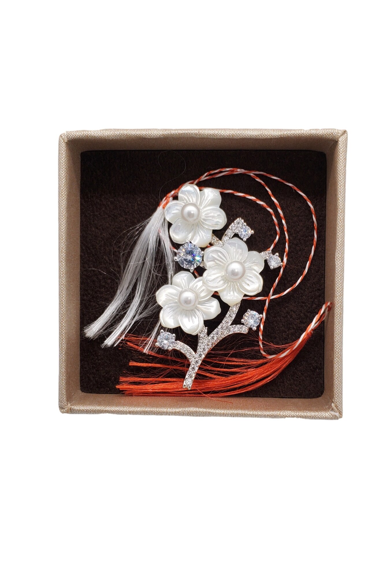 Brosa SILVER DELICATE , Swarovski, inox placat cu aur alb de 14K, 25 g, Cutie