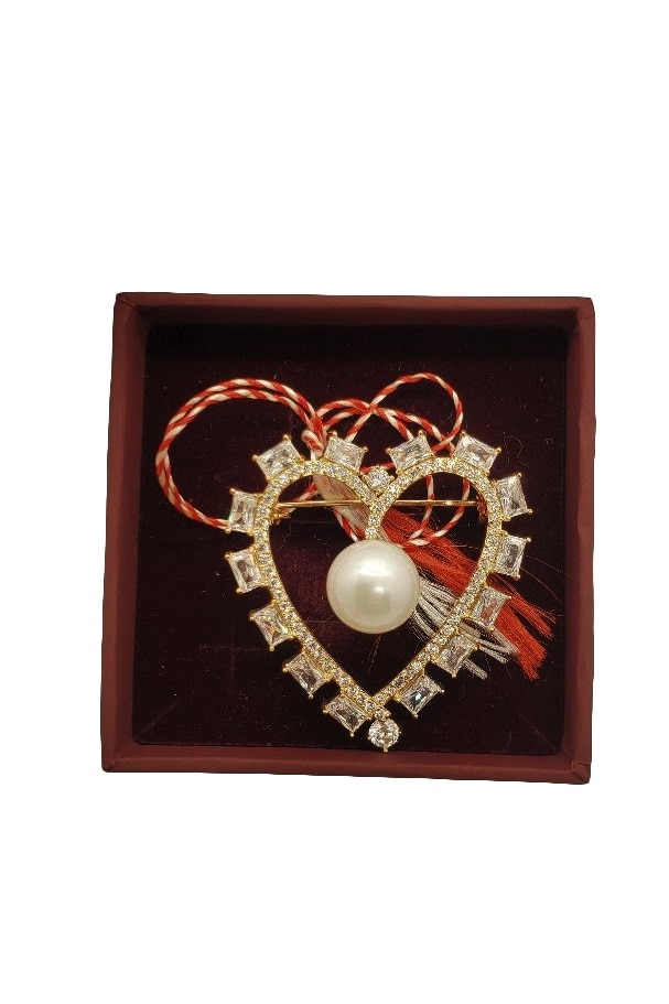 Brosa HEART, Swarovski, auriu, inox placat cu aur de 14K, 25 g, Cutie cadou