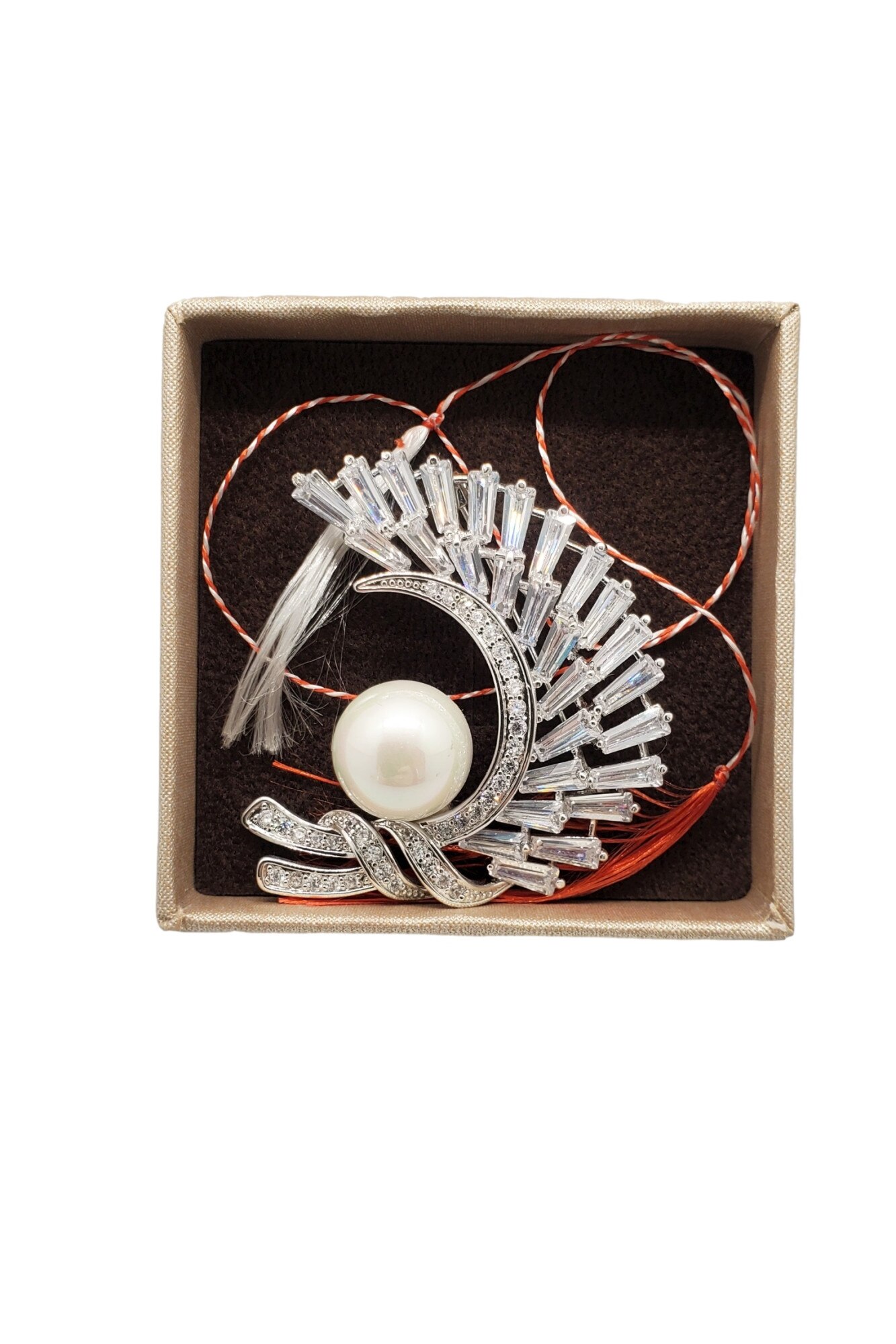 Brosa MOON CRYSTALS , Swarovski, inox placat cu aur alb de 14K, 45 g, Cutie