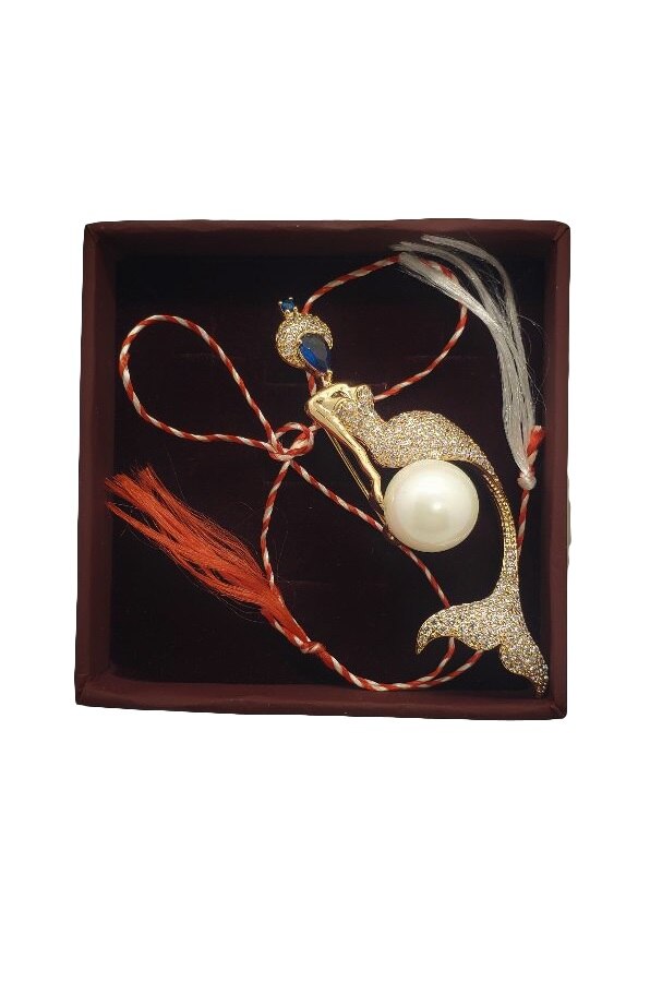 Brosa MERMAID, Swarovski, auriu, inox placat cu aur de 14K, 20 g, Cutie cadou