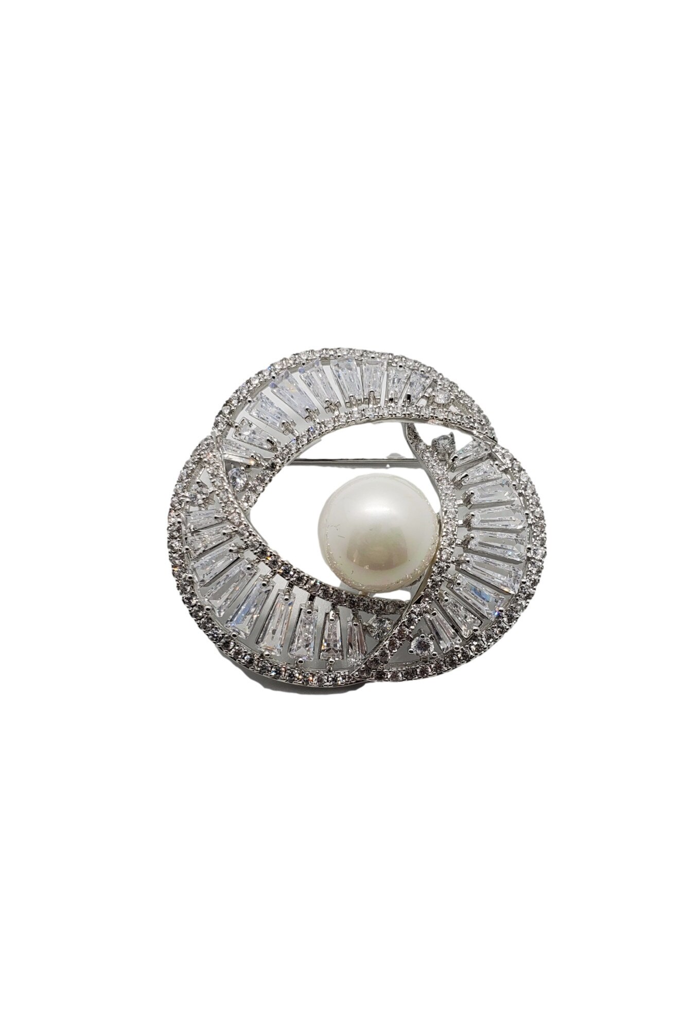 Brosa ROUND CRYSTALS , Swarovski, inox placat cu aur alb de 14K, 45 g, Cutie