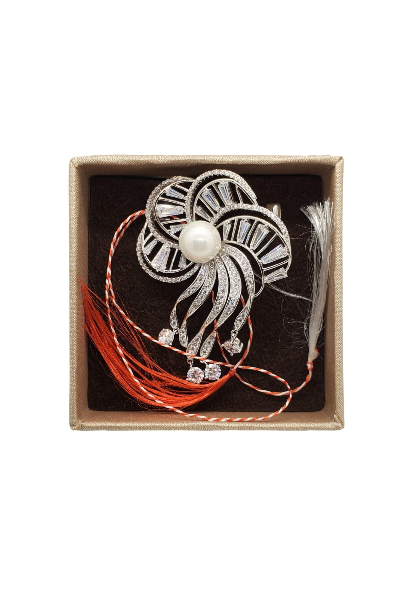 Brosa ELEGANT CRYSTALS , Swarovski, inox placat cu aur alb de 14K, 35 g, Cutie