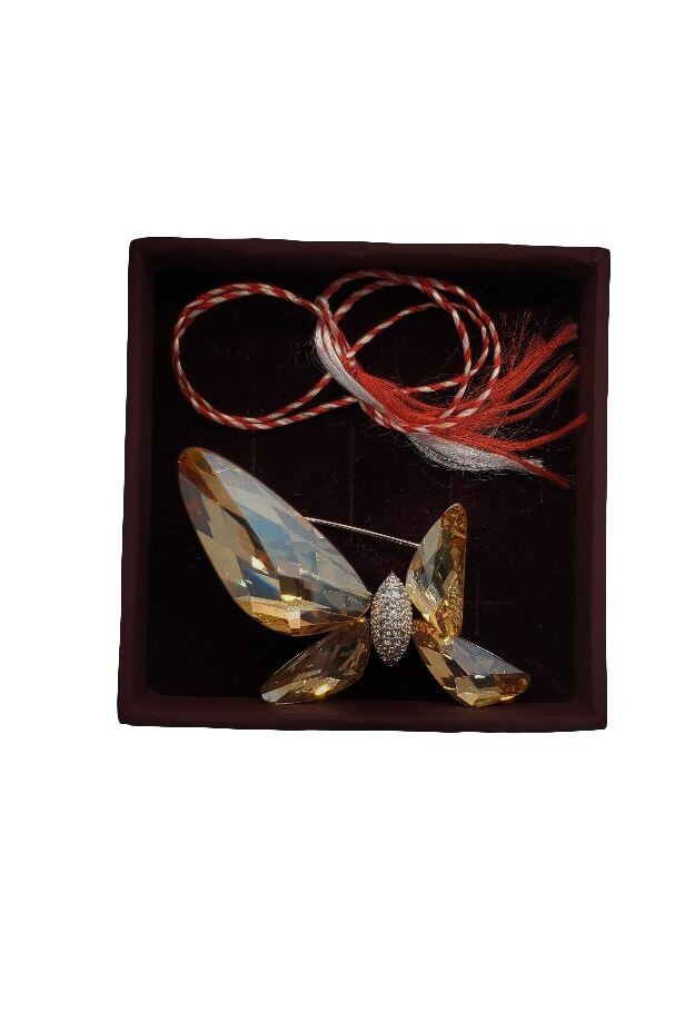 Brosa SPECIAL BUTTERFLY, Swarovski, multicolor, inox placat cu aur de 14K, 45 g, Cutie