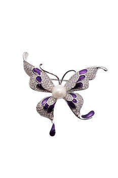 Brosa PURPLE BUTTERFLY ,, argintiu,inox placat cu aur de 14K, 25 g, Cutie cadou Brosa PURPLE BUTTERFLY ,, argintiu,inox placat cu aur de 14K, 25 g, Cutie cadou