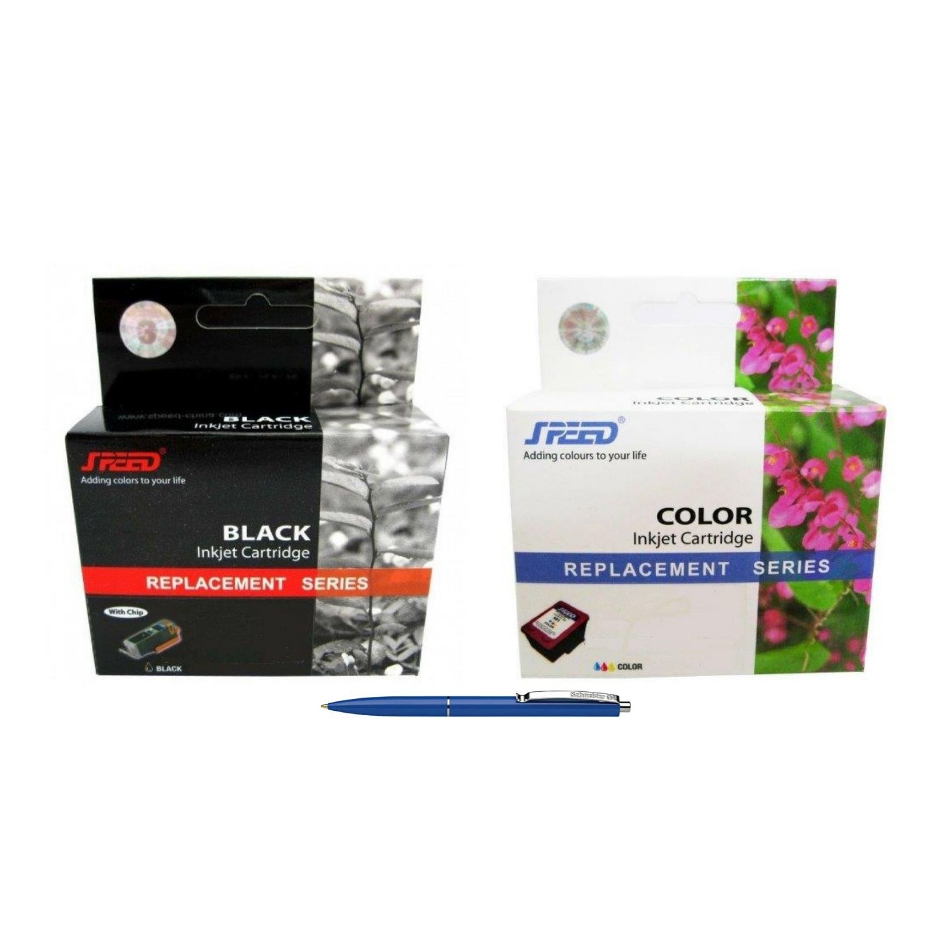 Pachet cartuse cerneala Speed compatibil HP 1x C6615DE (15) Negru si 1x C6625AE (17) Color si Pix Schneider