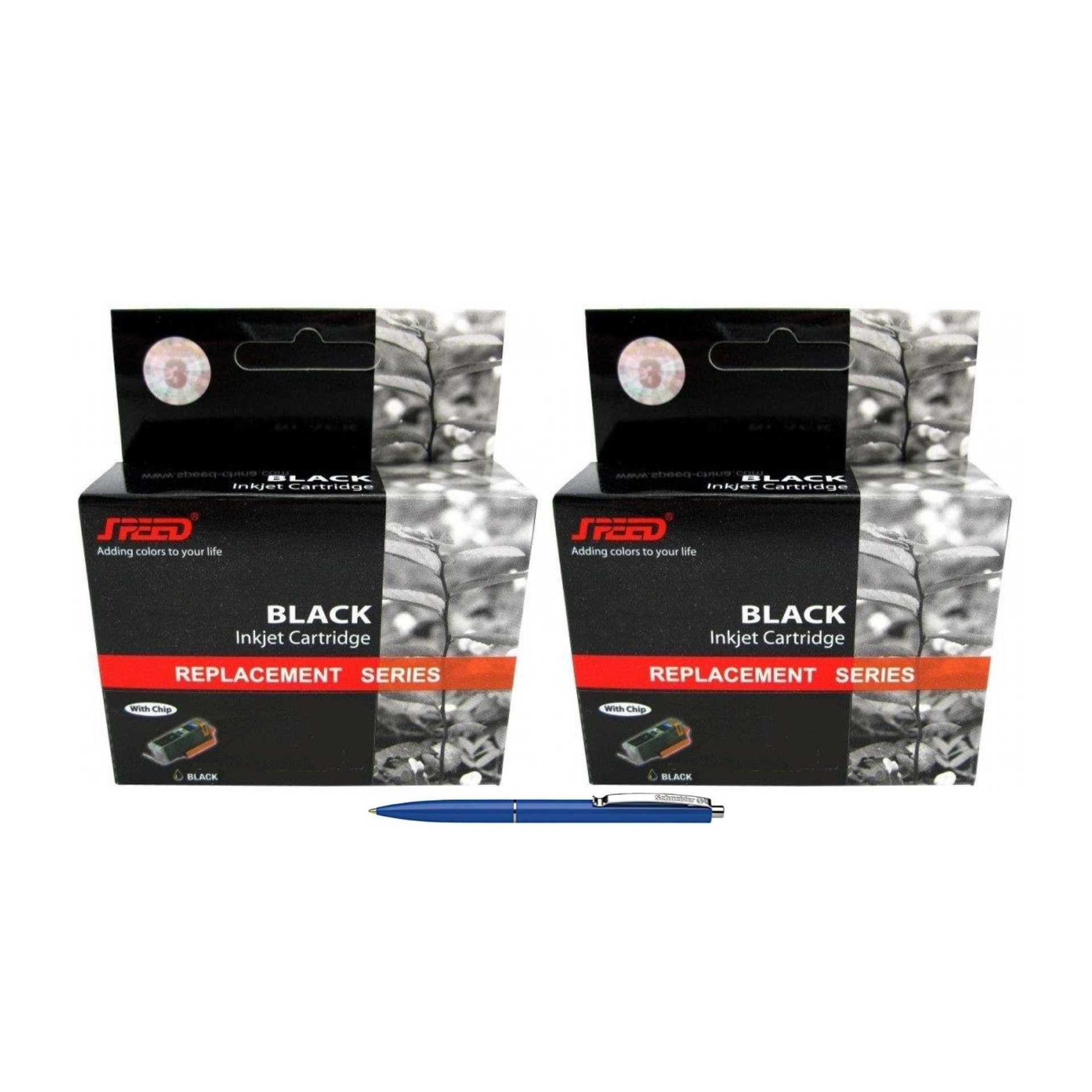 Pachet cartuse cerneala Speed compatibil HP 2x CB336EE (350XL) Negru si Pix Schneider