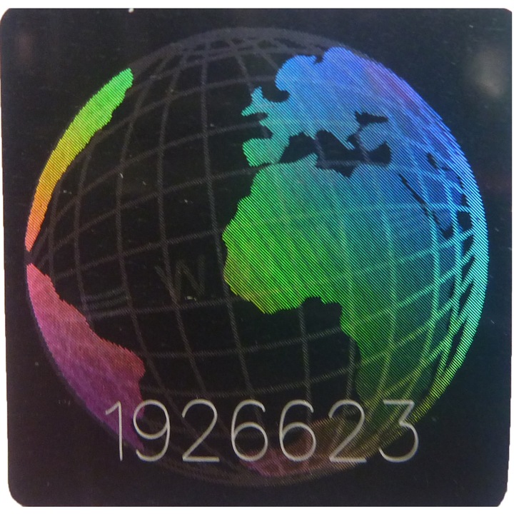 Set de 1000 Etichete Autoadezive Holografice pentru Securizare Sigilare Autentificare 20x20 mm Glob Pamantesc cu Numar Serial
