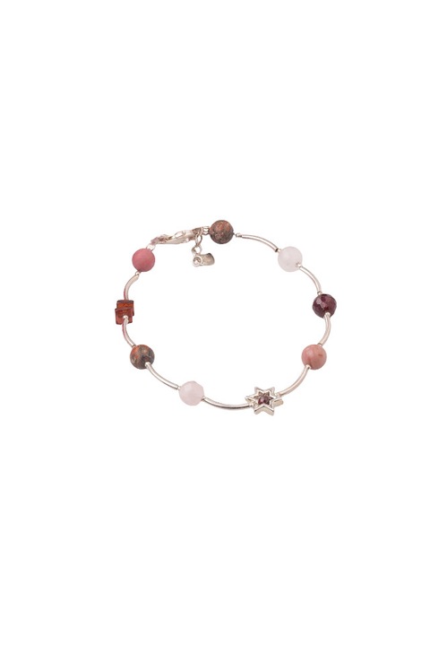 Bratara cu tuburi, granate si steluta din argint, Argintiu/roz