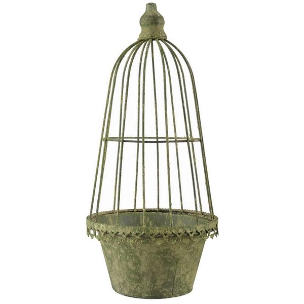 Suport metalic flori tip colivie, verde antichizat, S