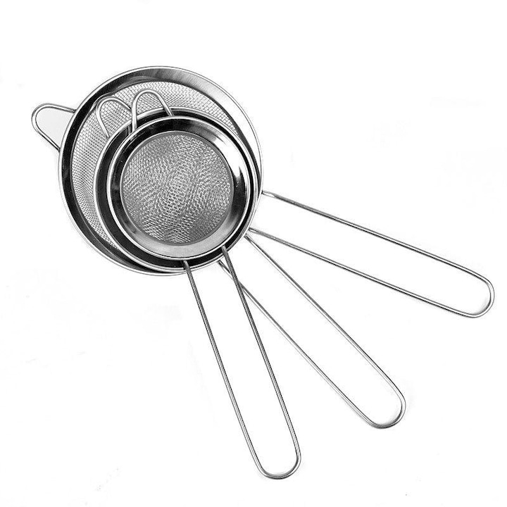 Set 3 strecuratori de inox pentru ceai, faina si alte alimente