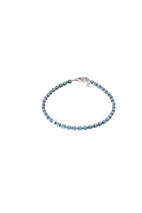 Bratara argint subtire din cuburi de hematit argintiu mat si turcoaz 1.5mm