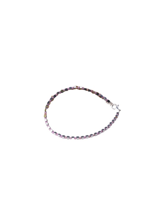 Bratara argint subtire din cuburi de hematit argintiu si rodonit 1.5mm