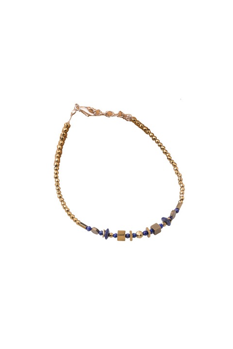 Bratara subtire din hematit si lapis lazuli, argint, auriu/bleumarin