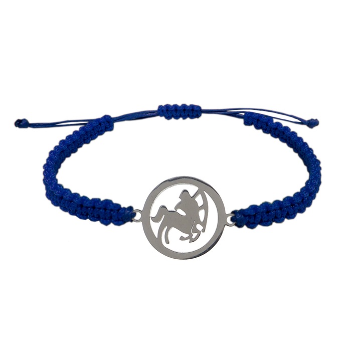 Bratara snur albastru impletita manual personalizata zodie Sagetator argint zodiac european 9771160 Dras 15-27 cm reglabila