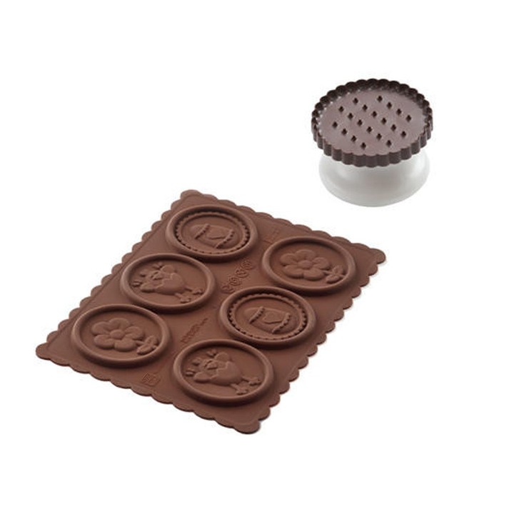 Set forma biscuit cu maner, matrita ciocolata rotunda, Silikomart