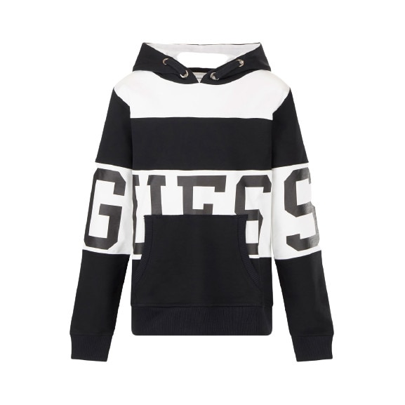 Hanorac baieti Guess, negru cu alb, cu gluga, 10 ani