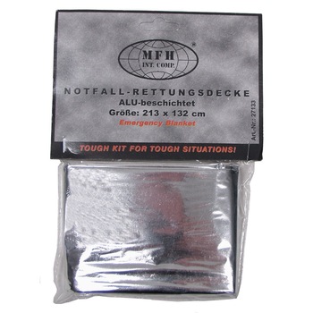 Folie supravietuire 213 x 132 cm, 50 grame argintie pentru accidente, soc, arsuri, semnalizare Folie supravietuire 213 x 132 cm, 50 grame argintie pentru accidente, soc, arsuri, semnalizare
