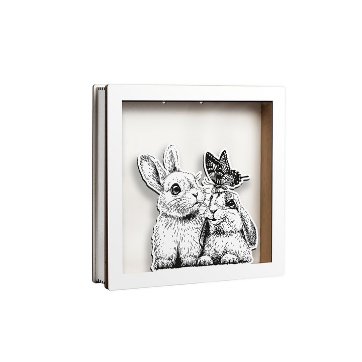 Caseta decorativa pentru licheni, Iepurasi, Paste, DekoLaser, CDL1092, 20x20 cm