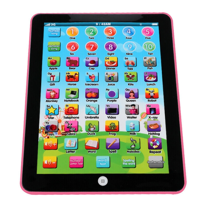 Tableta interactiva si educativa pentu copii, roz , 15.5 x15.2 cm