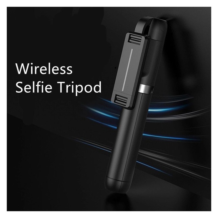 Selfie Stick Mini P50 cu telecomanda Bluetooth detasabila si trepied, negru