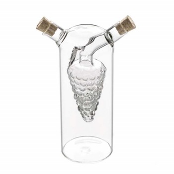 Recipient oliviera din sticla 2 in 1 Pufo pentru lichide, ulei, otet, 360 ml, forma strugure, transparent Recipient oliviera din sticla 2 in 1 Pufo pentru lichide, ulei, otet, 360 ml, forma strugure, transparent