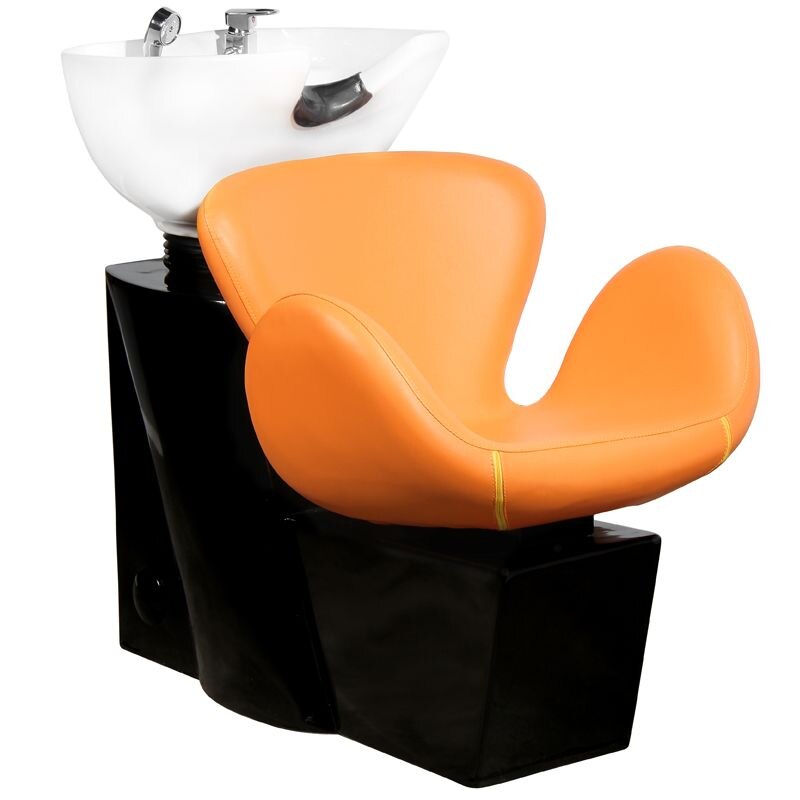 Unitate De Spalare Coafor, WNR, Amsterdam, Neagra Cu Scaun Orange, 93x65x98 cm