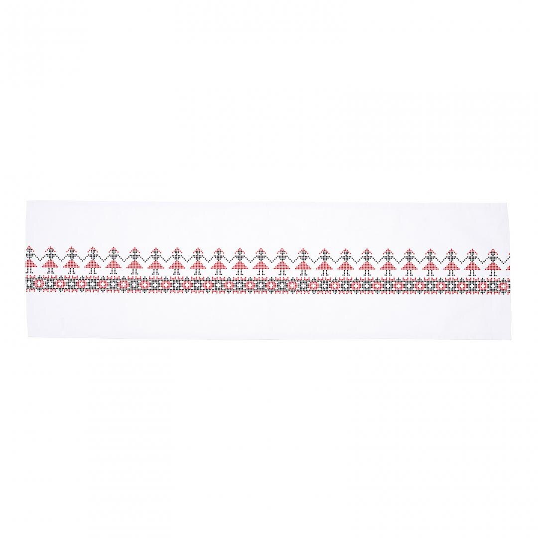 Traversa masa cu model traditional, Material 100% bumbac, alb