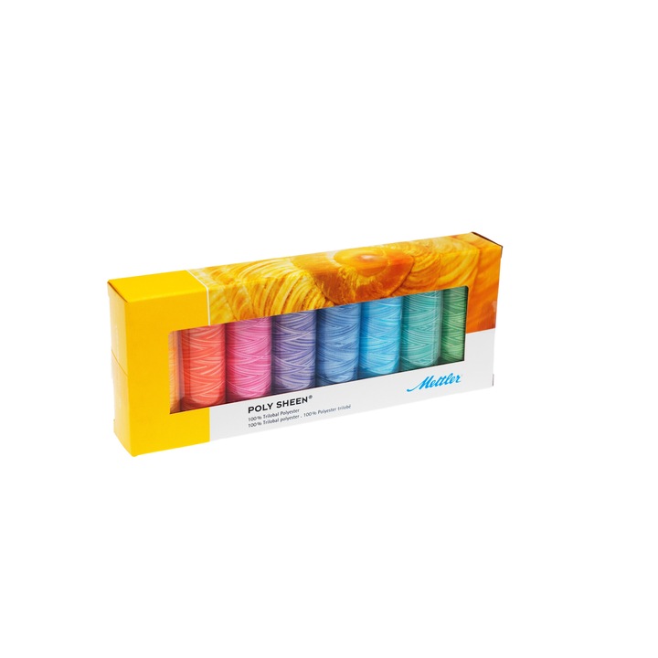 Set ata de brodat, lucioasa, combinatie 8 culori pastelate, Poly Sheen® Mettler, multicolor