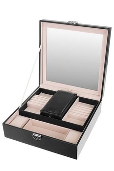 Cutie de bijuterii, Zola®, cu 2 locuri pentru ceasuri, oglinda, Negra, 25.5x 25.5x30cm Cutie de bijuterii, Zola®, cu 2 locuri pentru ceasuri, oglinda, Negra, 25.5x 25.5x30cm