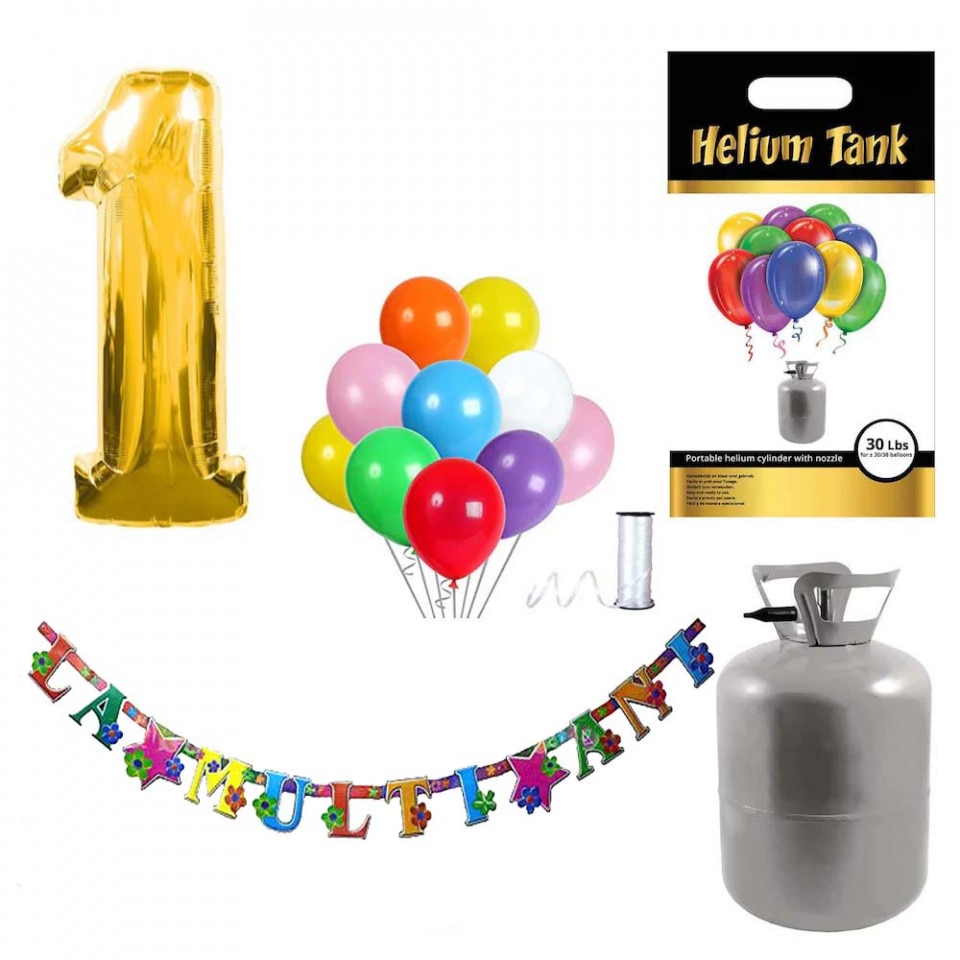 Define Paradise Diversion Set party butelie heliu, balon cifra 1 folie, banner si 10 baloane latex -  eMAG.ro