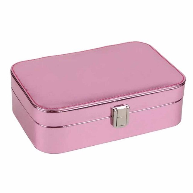 Cutie organizare si depozitare bijuterii si cercei Pufo Pinky, interior catifea, roz metalizat