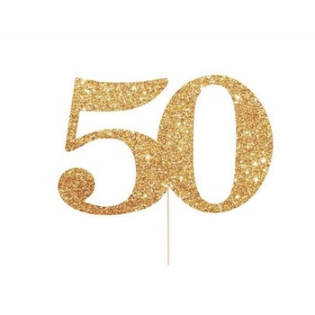 Decoratiune tort 50 auriu cu sclipici - 13 x 15 cm, Radar 51033 Decoratiune tort 50 auriu cu sclipici - 13 x 15 cm, Radar 51033