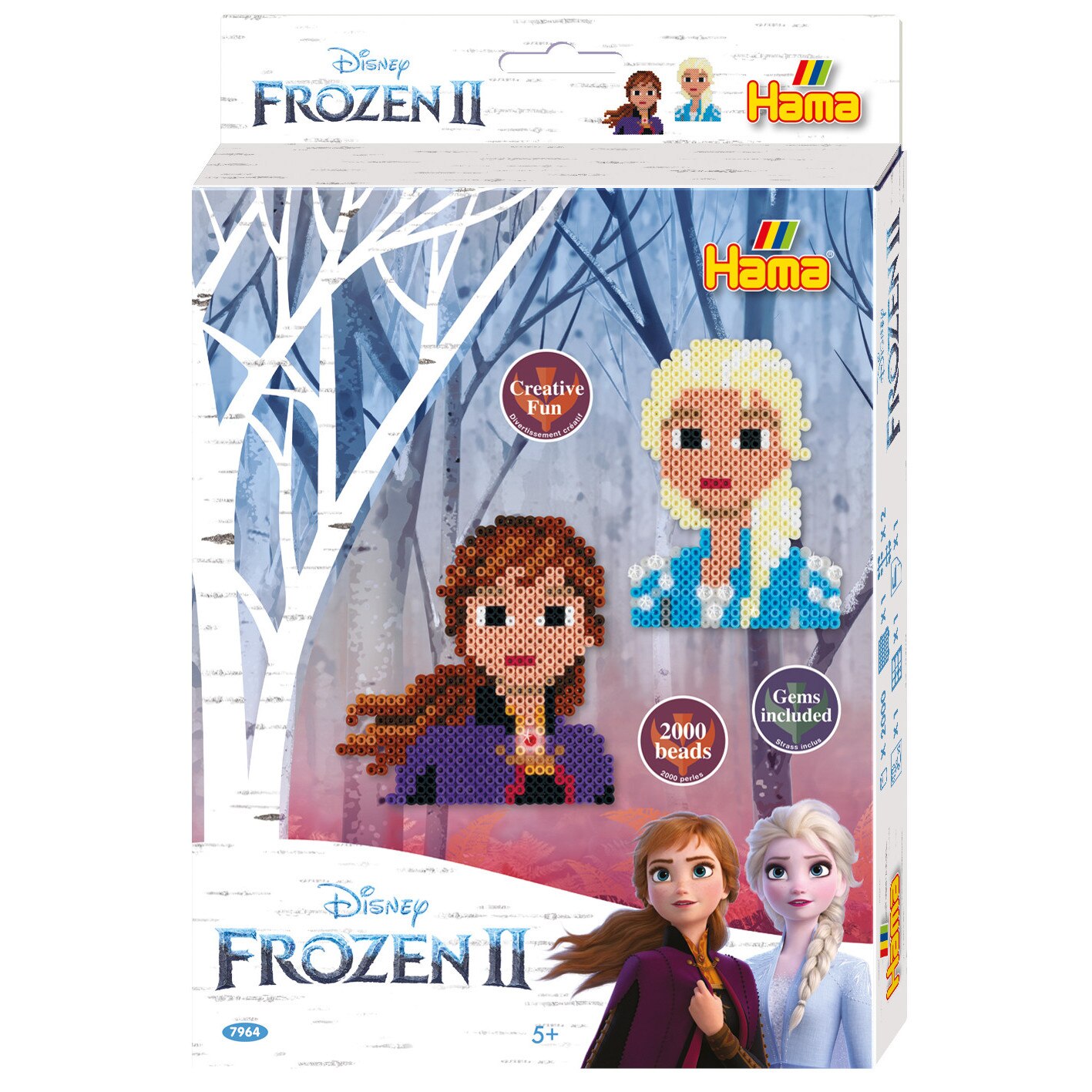 Margele de calcat Hama Midi, FROZEN 2, 2000 buc margele cu 1 plansete in cutie de cadou cu agatator