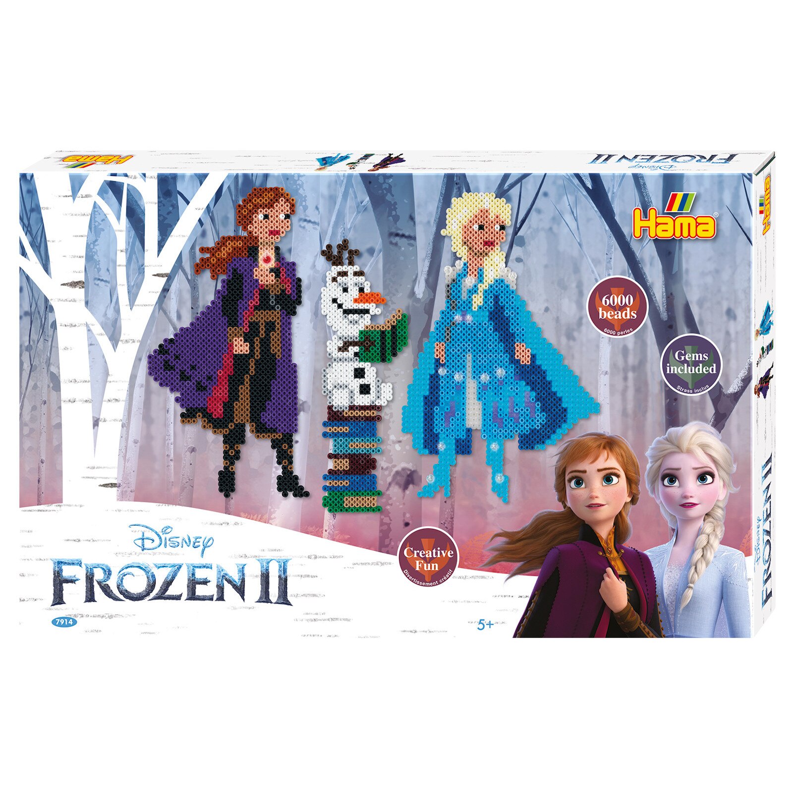 Margele de calcat Hama Midi, FROZEN 2, 6000 buc margele cu 3 plansete in cutie de cadou mare