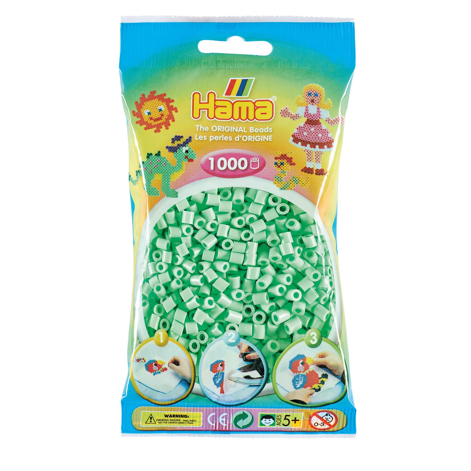 Margele de calcat HAMA MIDI Verde menta Pastel 1000 buc in pungulita
