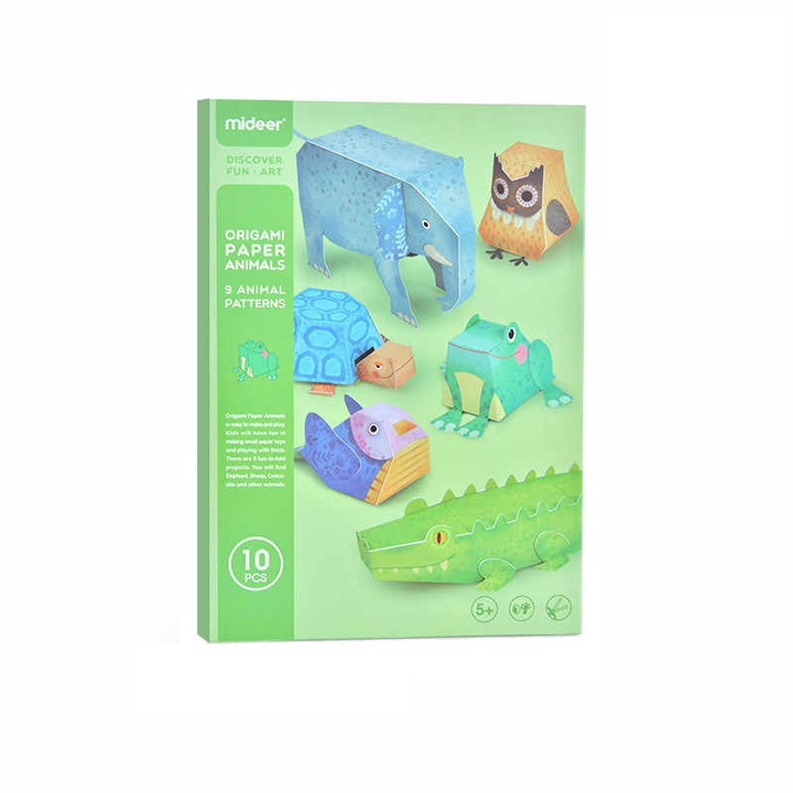 Set creativ Origami 10 animale din hartie, Mideer, + 5 ani