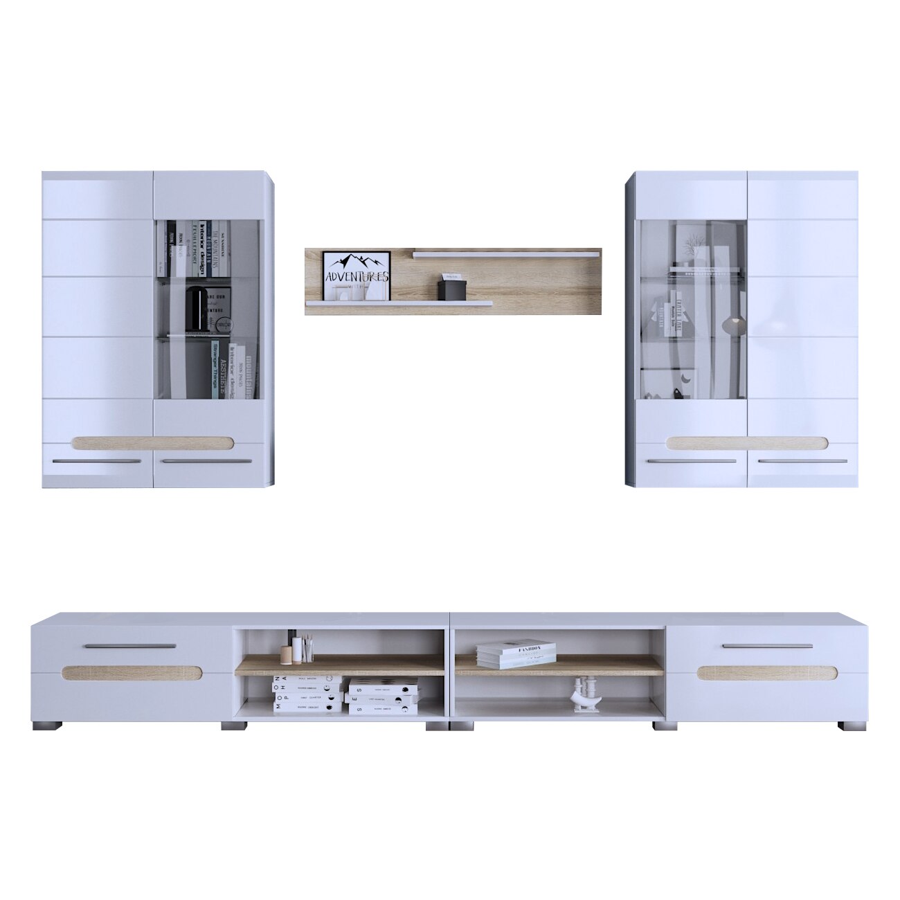 Set living Bianca, 280x44x200cm, alb/stejar