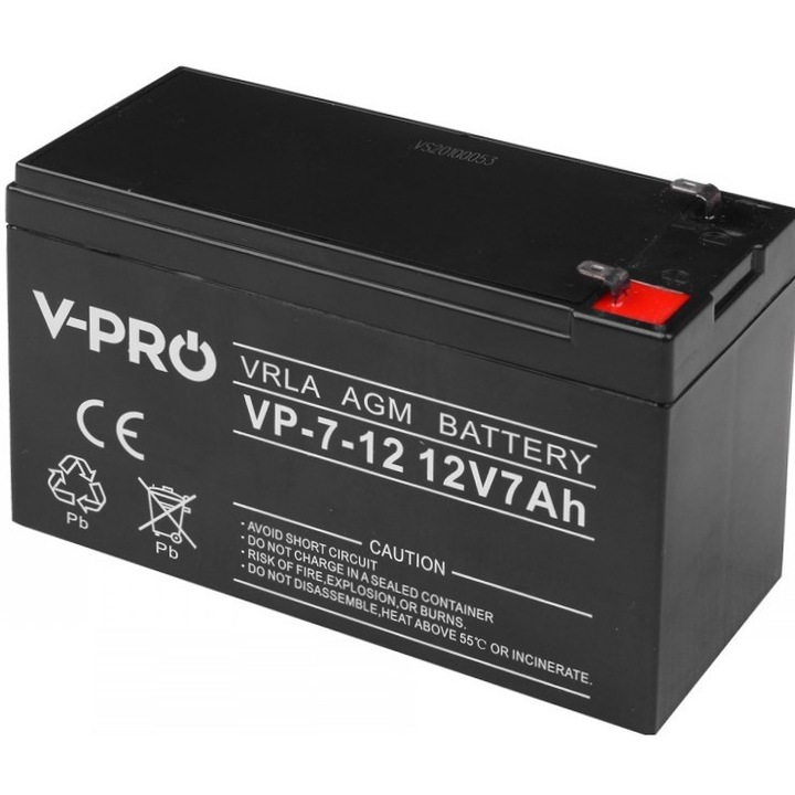 Стационарен акумулатор (батерия) 12V 7 Ah AGM PRO VRLA без поддръжка, за UPS, алармена централа, външна сирена