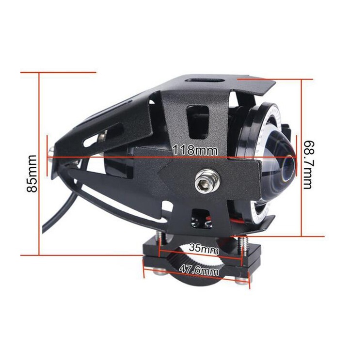 Miralex 12V motorkerékpár fényszóró, LED ATV Angel Eye, 10 W, U7 típus, kormányrúdra rögzíthető