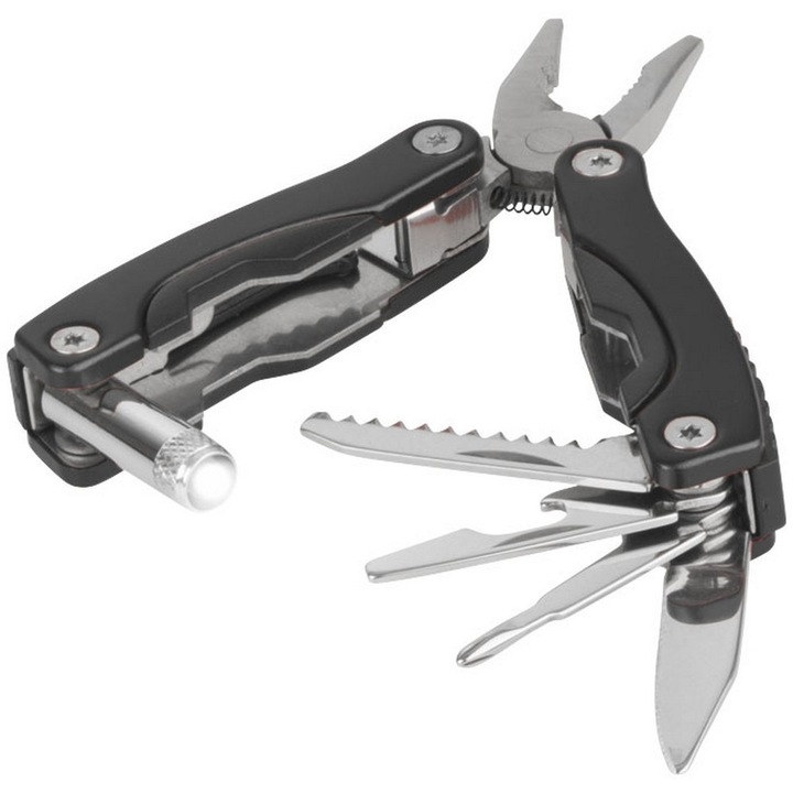 Cleste multifunctional 8 functii cu lumina led, Everestus, 20IAN1019, Negru, Aluminiu, saculet inclus