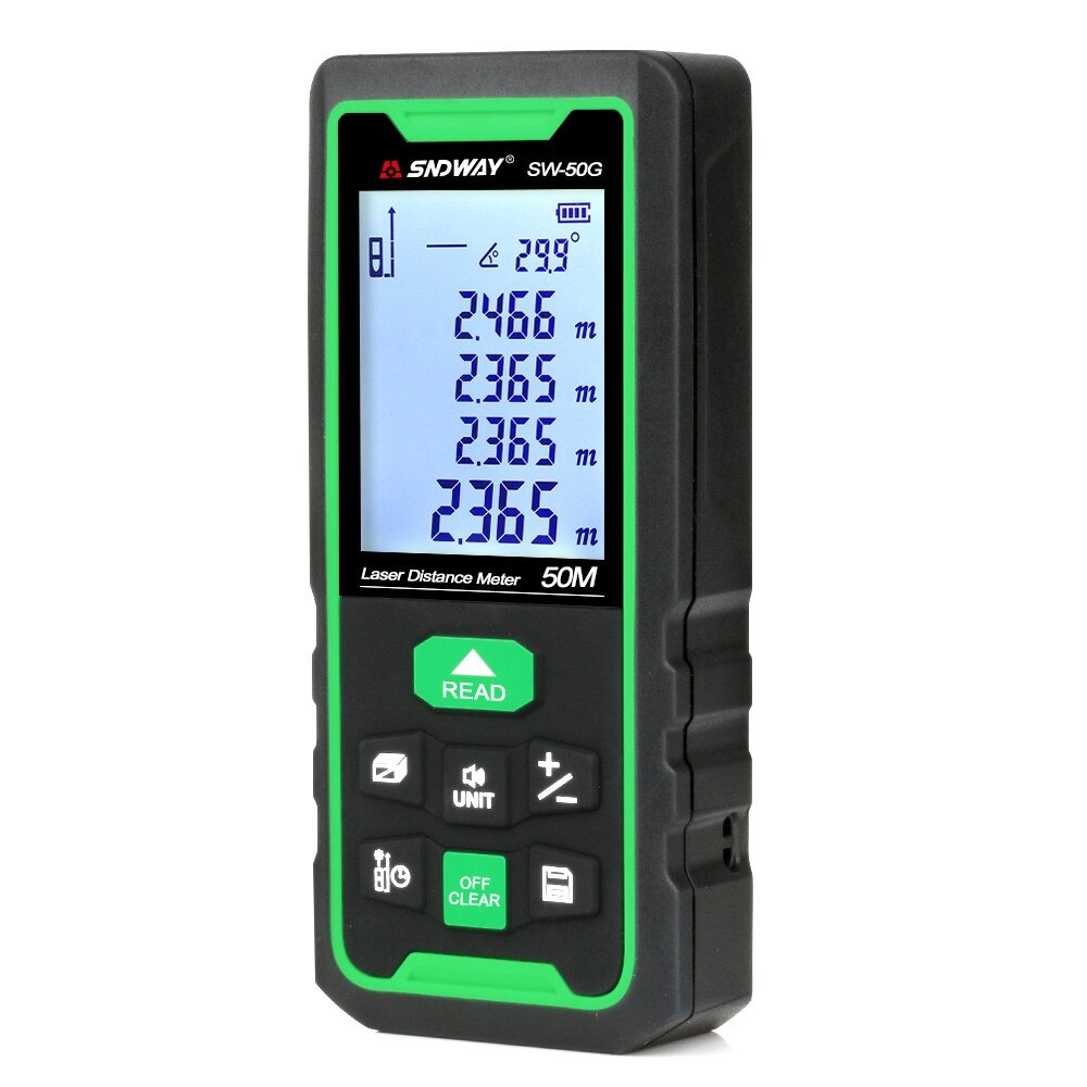 Telemetru profesional SNDWAY SW-50G functii multiple, 5 cm-50 m, distanta, aria, volum, pitagora, nivela, 30 memorii, toleranta 2mm