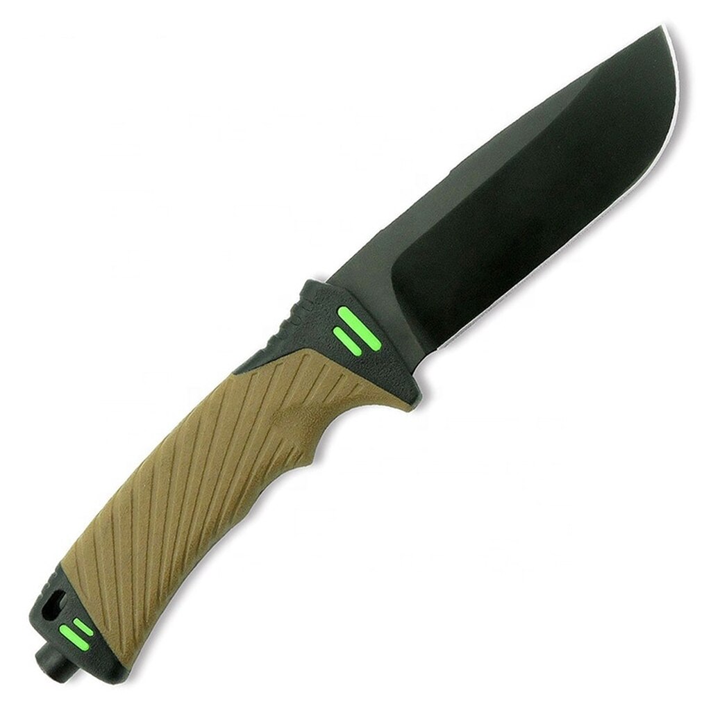 Cutit de bushcraft / supravietuire Armor cu teaca cu pila diamantata, cuter si insertii fosforescente, maro