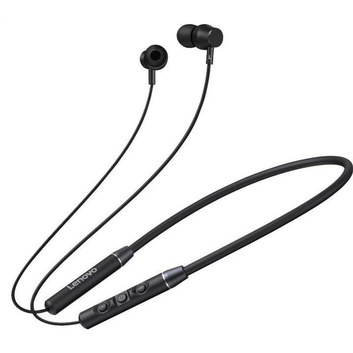 Безжични Bluetooth 5.0 слушалки, Lenovo QE 03, черни, HD Sound, водоустойчиви, универсална съвместимост