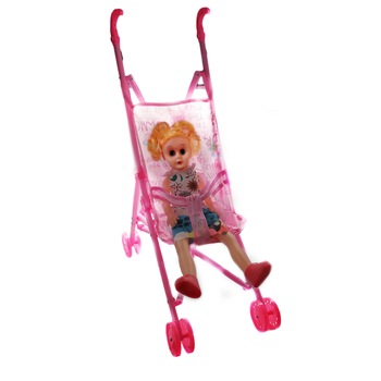 Carucior papusi roz Vision, cu papusa inclusa, 55 cm, material plastic si textil Bebelus Carucior papusi roz Vision, cu papusa inclusa, 55 cm, material plastic si textil Bebelus