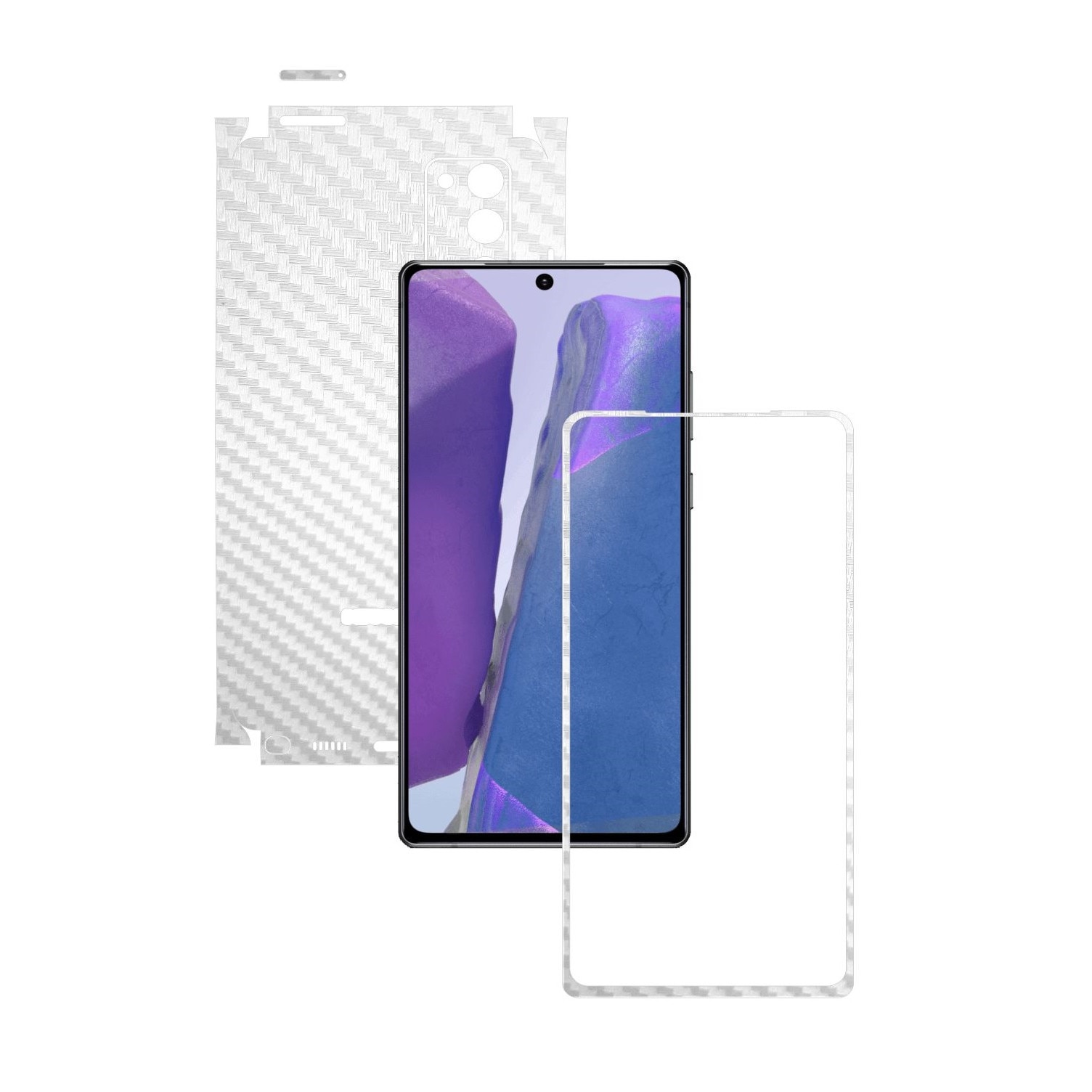 Folie Protectie Carbon Skinz pentru Samsung Galaxy Note 20 - Carbon Alb 360 Cut, Skin Adeziv Full Body Cover pentru Rama Ecran, Carcasa Spate si Laterale