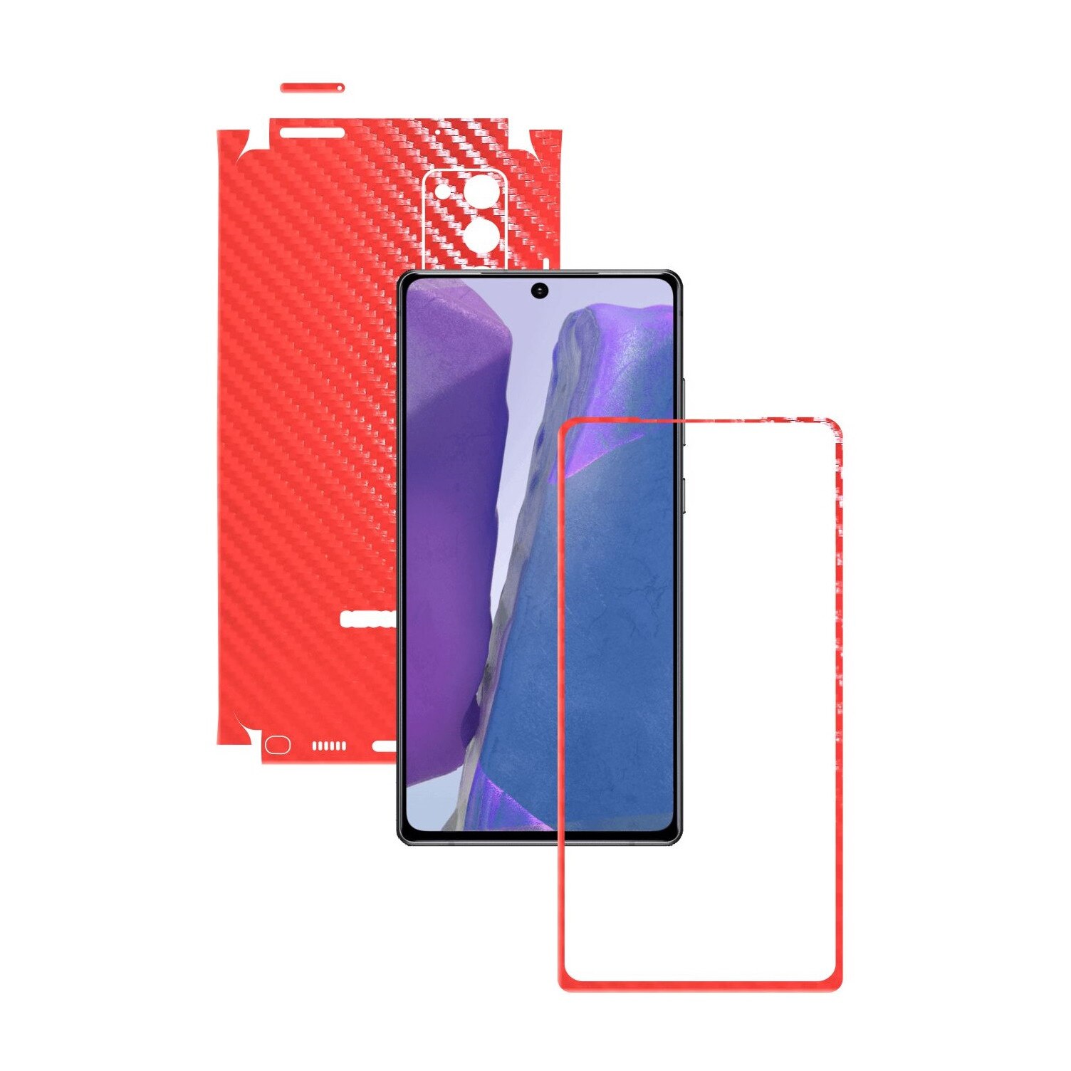 Folie Protectie Carbon Skinz pentru Samsung Galaxy Note 20 - Carbon Rosu 360 Cut, Skin Adeziv Full Body Cover pentru Rama Ecran, Carcasa Spate si Laterale