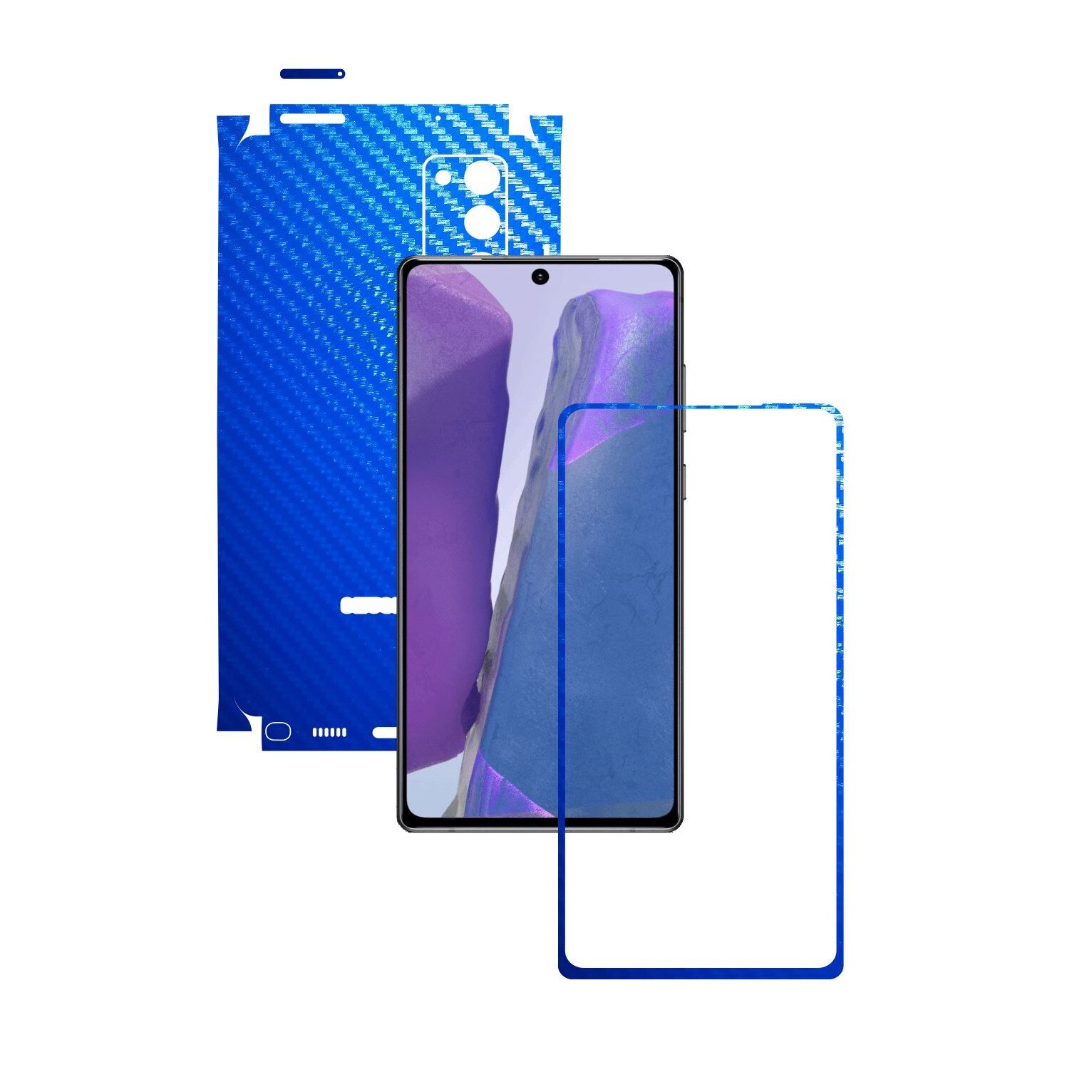 Folie Protectie Carbon Skinz pentru Samsung Galaxy Note 20 - Carbon Albastru 360 Cut, Skin Adeziv Full Body Cover pentru Rama Ecran, Carcasa Spate si Laterale