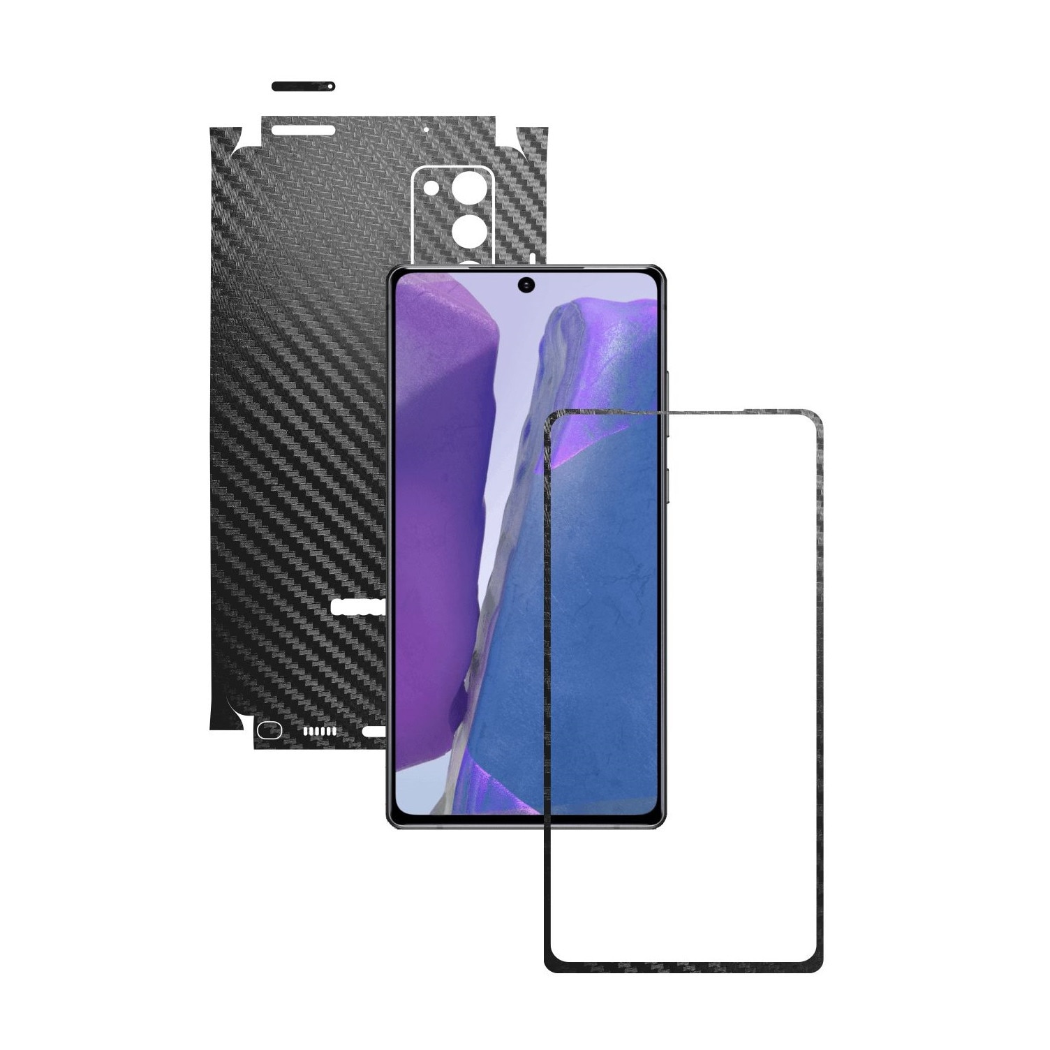 Folie Protectie Carbon Skinz pentru Samsung Galaxy Note 20 - Carbon Negru 360 Cut, Skin Adeziv Full Body Cover pentru Rama Ecran, Carcasa Spate si Laterale