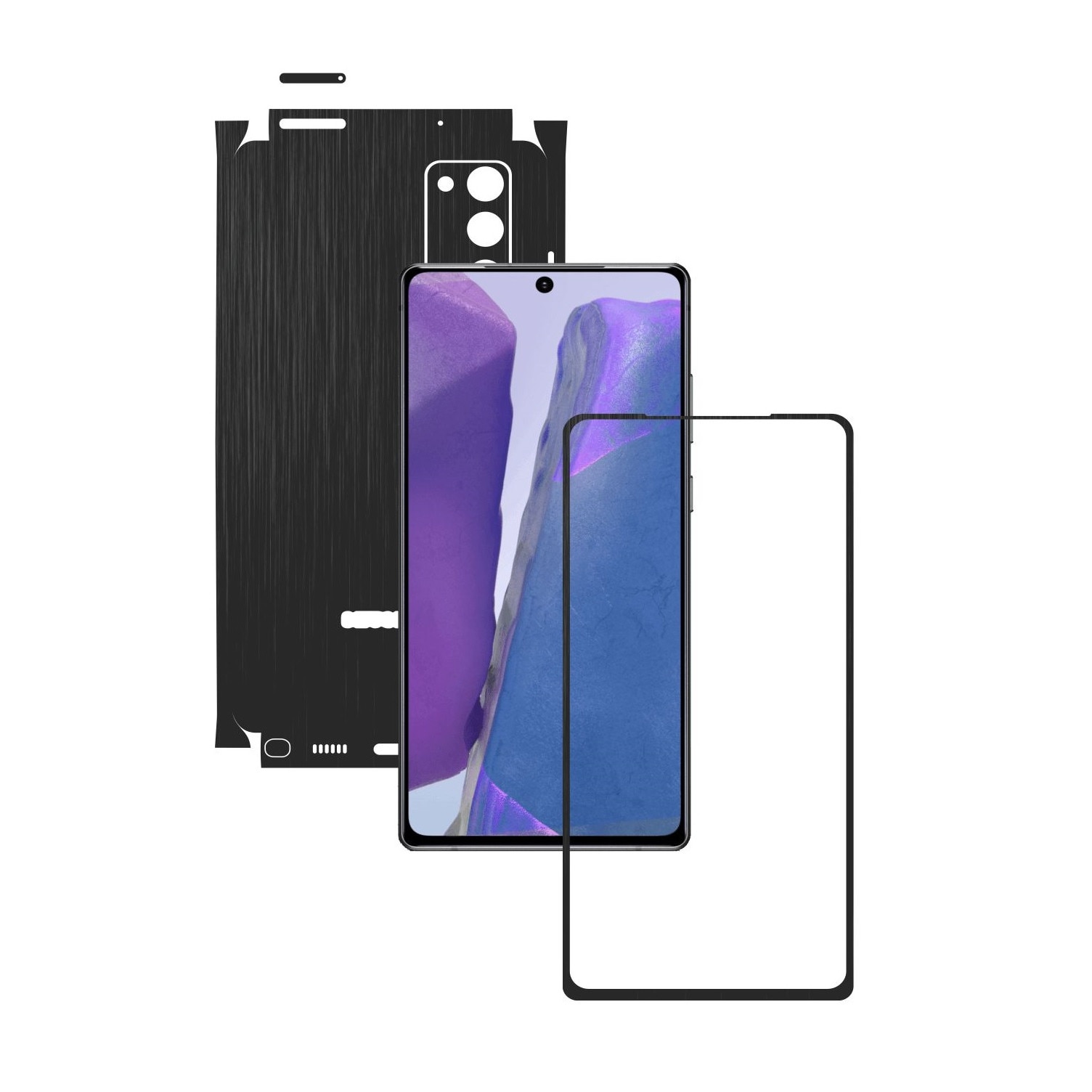Folie Protectie Carbon Skinz pentru Samsung Galaxy Note 20 - Brushed Negru 360 Cut, Skin Adeziv Full Body Cover pentru Rama Ecran, Carcasa Spate si Laterale