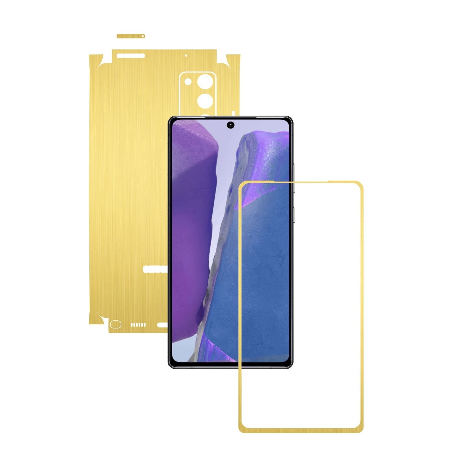 Folie Protectie Carbon Skinz pentru Samsung Galaxy Note 20 - Brushed Auriu 360 Cut, Skin Adeziv Full Body Cover pentru Rama Ecran, Carcasa Spate si Laterale